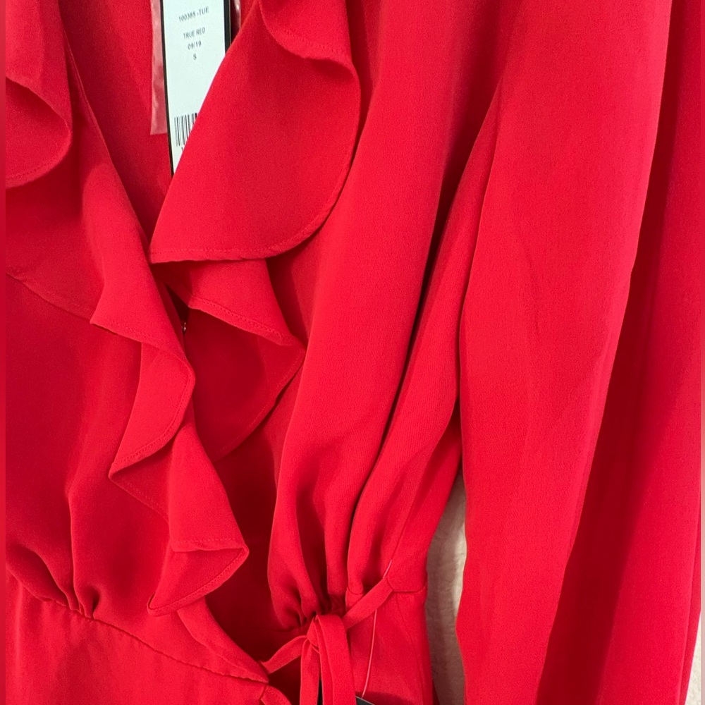 Bebe Wrap Dress Ruffle Party Dressy Holiday Long Sleeve with Ruffles Size Small - Picture 5 of 7